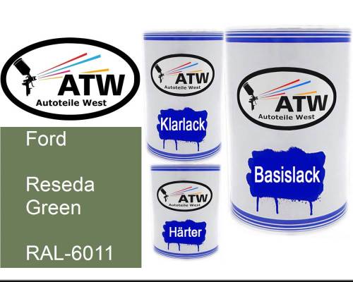 Ford, Reseda Green, RAL-6011: 500ml Lackdose + 500ml Klarlack + 250ml Härter - Set, von ATW Autoteile West.